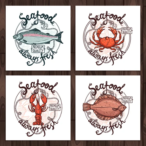 Set Of Seafood Labels — Stock Illustration Set Of Seafood Labels Stock Illustration