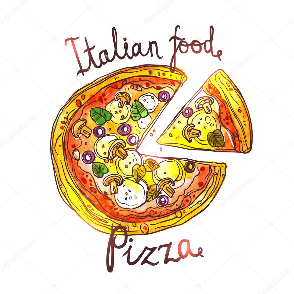 Aquarel hand getrokken pizza — Stockvector © alexrockheart #82704988