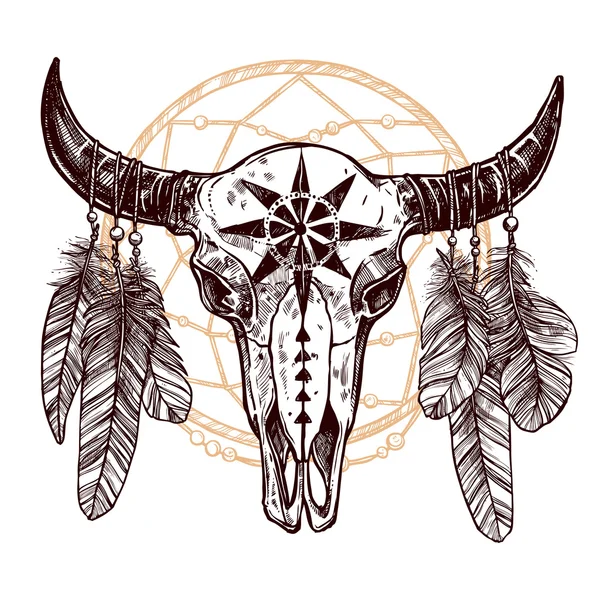 Buffalo Skull With Feathers Stock Vector