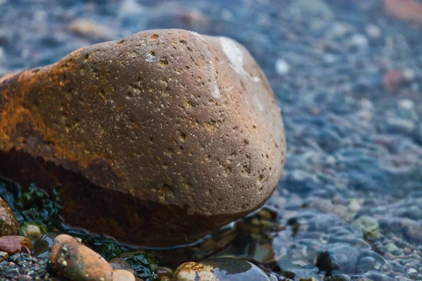 Piedra grande sentada en una piscina a orillas de un río — Foto de Stock