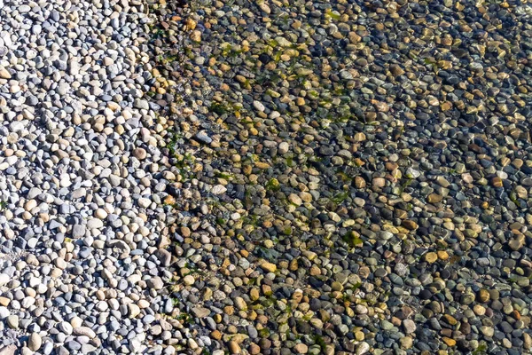 Rotsen onder het ondiepe water op een strand — Stockfoto