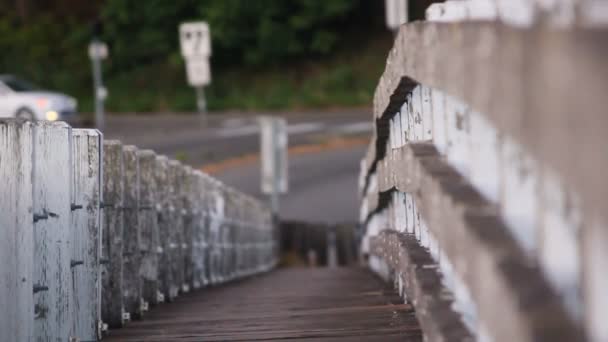 Träbro och vägkorsning — Stockvideo