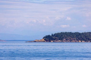Yumuşak Bulutlu Gök Altında Uzak Orman Adası. Yüksek kalite fotoğraf