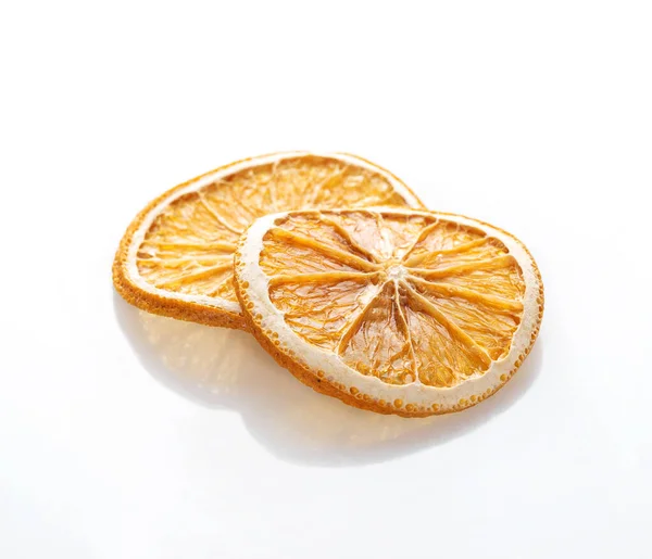 Tranches Rondes Orange Séchée Isolées Sur Fond Blanc — Photo