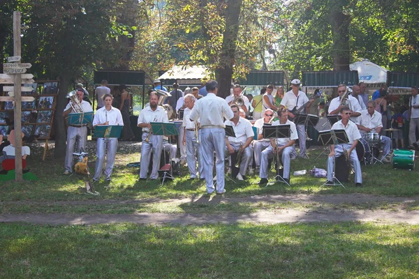 Orchestra performs at festival of blacksmiths — Stock Photo, Image