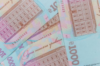 Ukrayna para birimi. Bin Hryvnia banknotunun arkaplanı