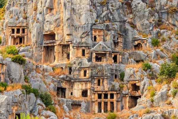 Skalnaté Hrobky Lycijské Nekropole Starobylého Města Myra Demre Provincie Antalya — Stock fotografie