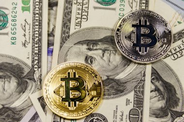 Yüz dolarlık banknotlarda altın ve gümüş paralar.