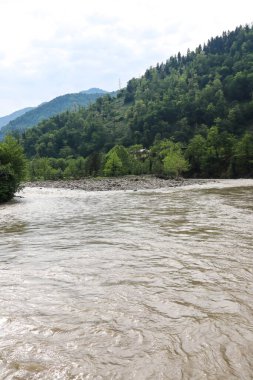 Kafkasya dağlarındaki Acharistskali nehrinin manzarası, Adjara, Georgia