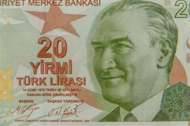20 Türk lira banknotunun makro çekimi.
