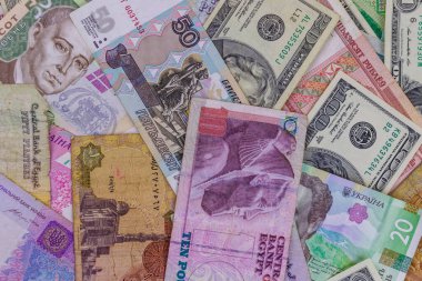 ABD dolarları, Rus rublesi, Beyaz Rusya rublesi, Mısır sterlini ve Ukrayna hrivniası