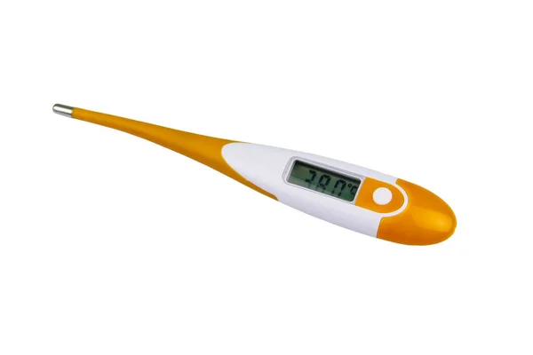 白い背景に隔離された高温を示すデジタル医療用温度計 — ストック写真