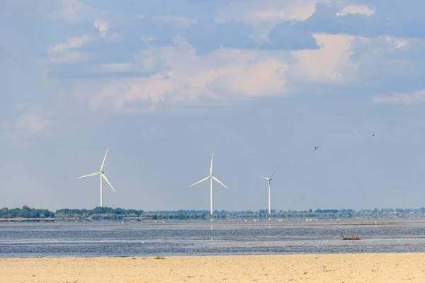 Wind Turbines Dzharylhach Bay Black Sea Lazurne Ukraine Renewable Energy — Stock Photo, Image