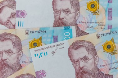 Ukrayna para birimi. Bin Hryvnia banknotunun arkaplanı