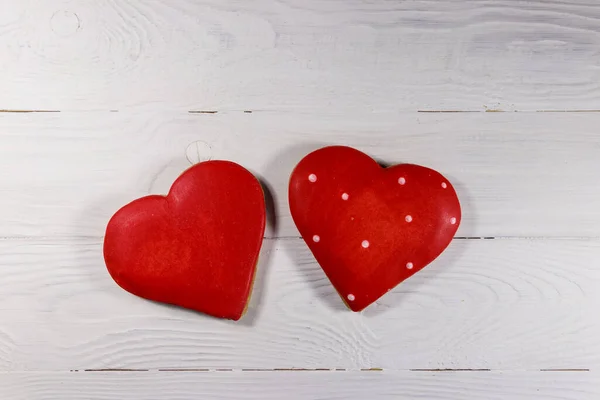 Galletas Forma Corazón Para Día San Valentín Mesa Madera Blanca — Foto de Stock