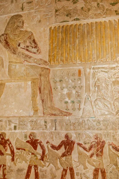 Antiguas Pinturas Egipcias Jeroglíficos Tallados Pared Piedra — Foto de Stock