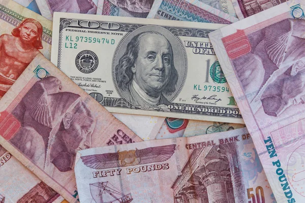 Sto Dolarů Bankovka Pozadí Egyptských Liber Bankovek — Stock fotografie
