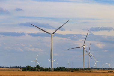 Tarlada rüzgar türbinleri. Yenilenebilir enerji