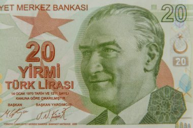 20 Türk lira banknotunun makro çekimi.