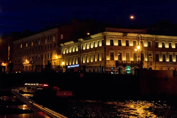 Vue Nuit Rivière Moyka Saint Pétersbourg Russie — Photo