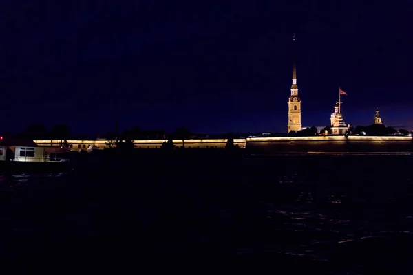 Vista Noturna Fortaleza Pedro Paulo São Petersburgo Rússia — Fotografia de Stock