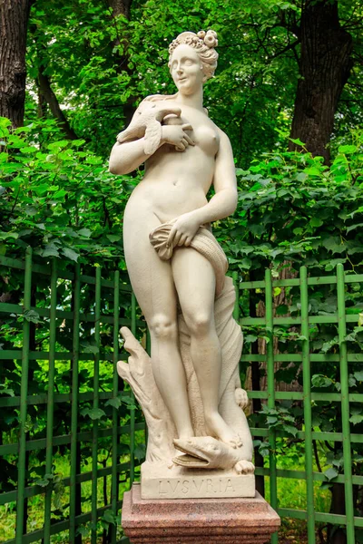 Marble Statue Allegory Salacity Old City Park Summer Garden Petersburg — Stock Photo, Image