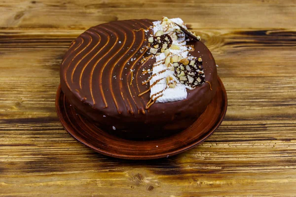 Вкусный Шоколадный Торт Деревянном Столе — стоковое фото
