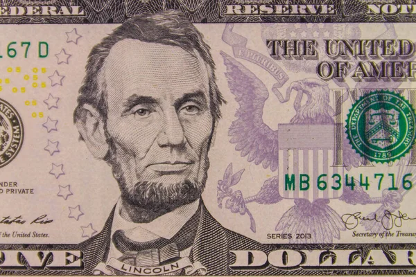 Макро Знімок Банкноти Ять Доларів — стокове фото