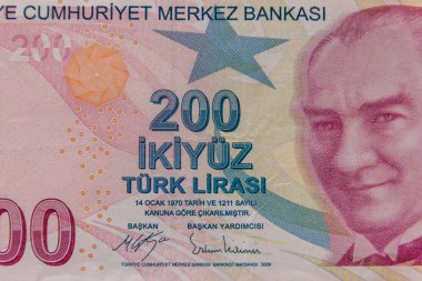 200 liralık Türk banknotunun makro çekimi.
