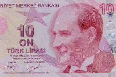 On Türk lira banknotunun makro çekimi.