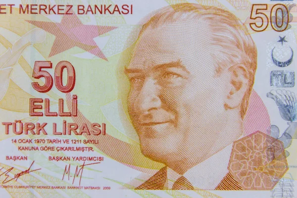 Macro Shot Fifty Turkish Lira Banknote — Stock Photo, Image