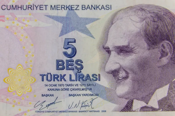 Beş Türk Lira Banknotunun Makro Çekimi — Stok fotoğraf