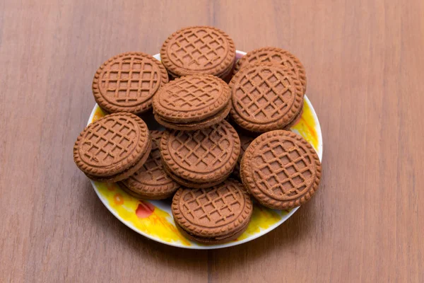 Krém Tömés Fából Készült Tábla Csokoládé Cookie — Stock Fotó