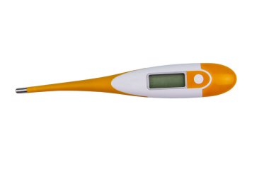 Beyaz arkaplanda izole edilmiş dijital tıbbi termometre