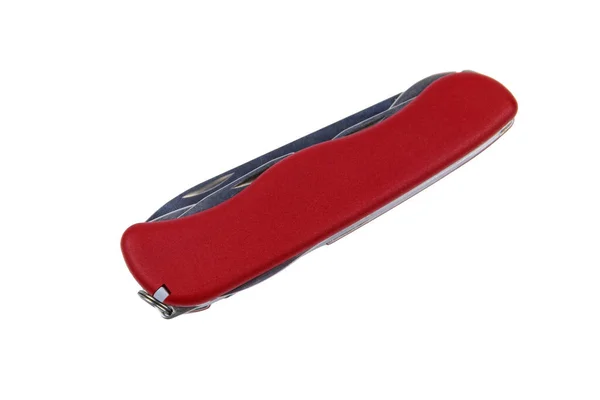 Rotes Allzweck Taschenmesser Isoliert Auf Weißem Hintergrund — Stockfoto