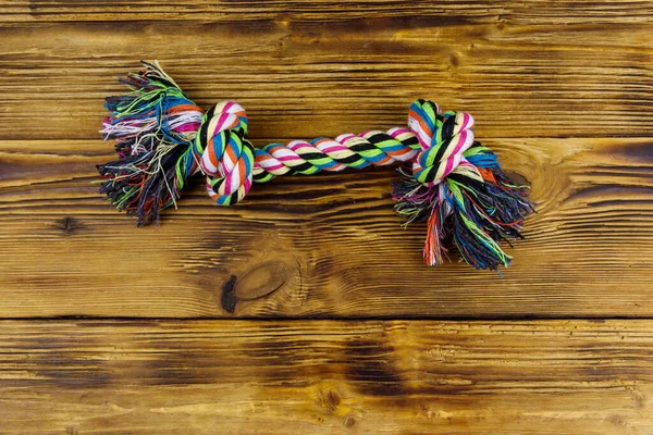 Colorido Juguete Cuerda Para Perro Sobre Fondo Madera Vista Superior —  Fotos de Stock