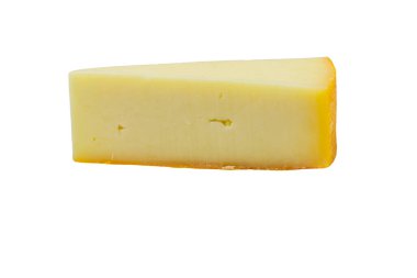 beyaz arkaplanda izole edilmiş peynir parçası