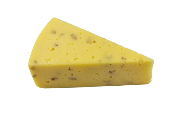 Stück Käse Mit Walnüssen Isoliert Auf Weißem Hintergrund — Stockfoto