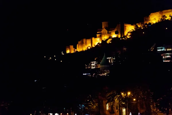 Nattutsikt Över Narikala Fästning Tbilisi Georgien — Stockfoto