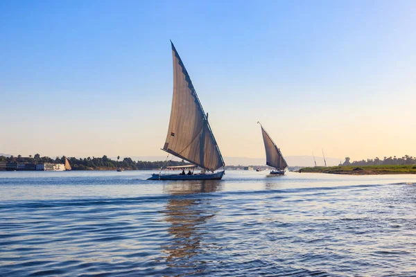 Лодки Фелукка Плывут Реке Нил Луксоре Египет Парусные Лодки Египта — стоковое фото