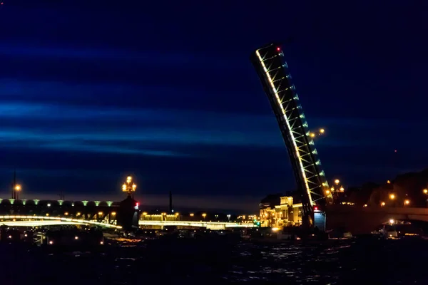 トリニティ橋の開通だ ロシア サンクトペテルブルクのネヴァ川からのトリニティ橋の夜景 — ストック写真