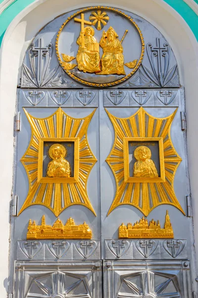 Close Entrance Door Decorated Gilded Icons Trinity Cathedral Holy Trinity — Stock Photo, Image
