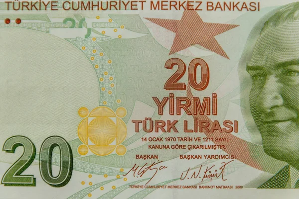 Macro Shot Twenty Turkish Lira Banknote — Stock Photo, Image