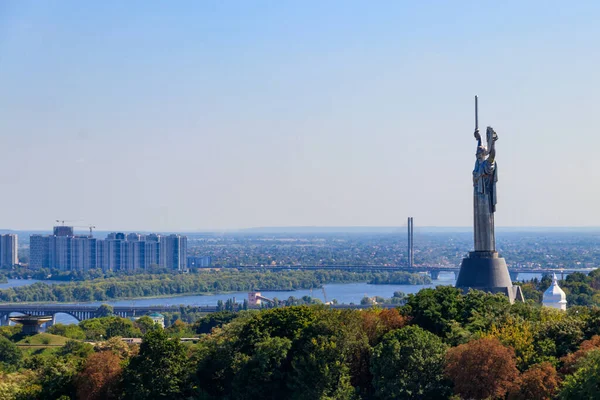 Utsikt Över Motherland Monument Och Floden Dnepr Kiev Ukraina Kievs — Stockfoto