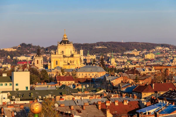 Aerial View George Cathedral Old Town Lviv Ukraine Lvov Cityscape — Stock Photo, Image