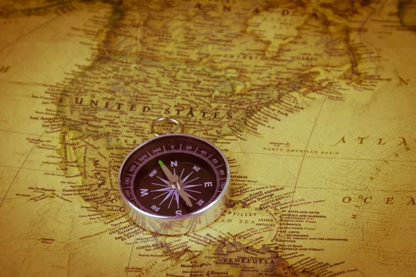 Kompass Vintage Världskarta Retrostil — Stockfoto