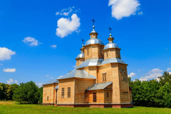 Ancient Reconstructed Wooden Church Nicolas Pyrohiv Pirogovo Village Kiev Ukraine — Stock Photo, Image