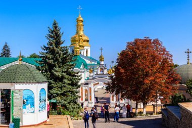 Kiev, Ukrayna - 24 Ağustos 2019: Ukrayna 'daki Kiev Manastırı olarak da bilinen Kiev Pechersk Lavra manzarası