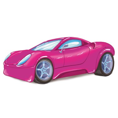 Pembe modern spor araba resim çizme, beyaz arka plan üzerinde izole.