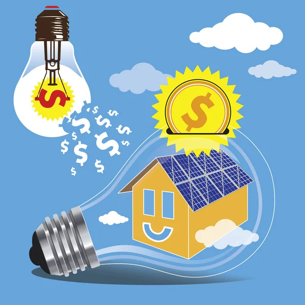 Saving money by the use of clean energy of the sun — Stock Illustration Saving money by the use of clean energy of the sun Stock Vector